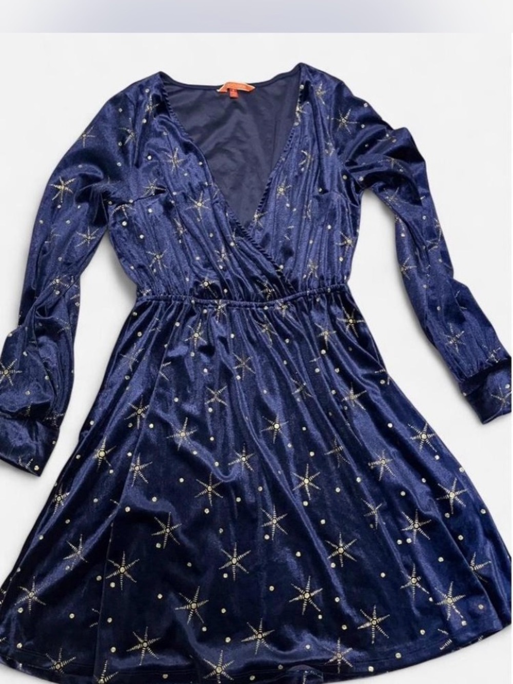ModCloth Celestial Navy Blue Velvet Astrology print Long Sleeve Dress Size S